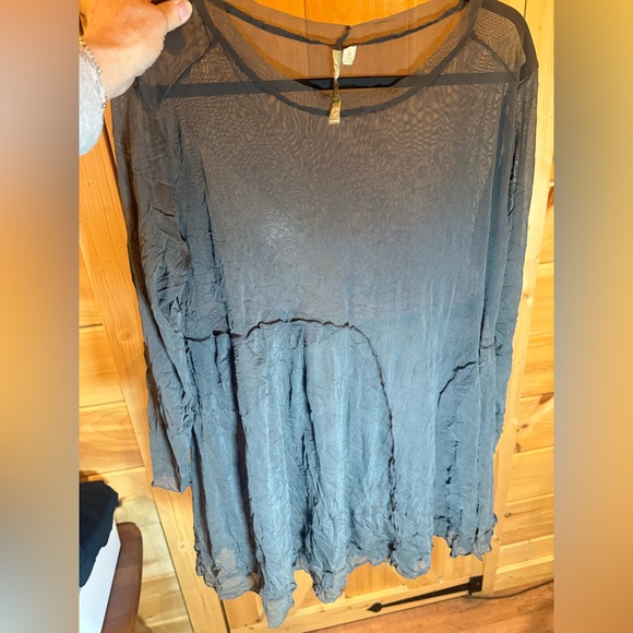 Comfy USA Greenish Gray Crinkle Long Sleeve Sheer Fairy Whimsy Goth Tunic Sz S - Picture 5 of 10